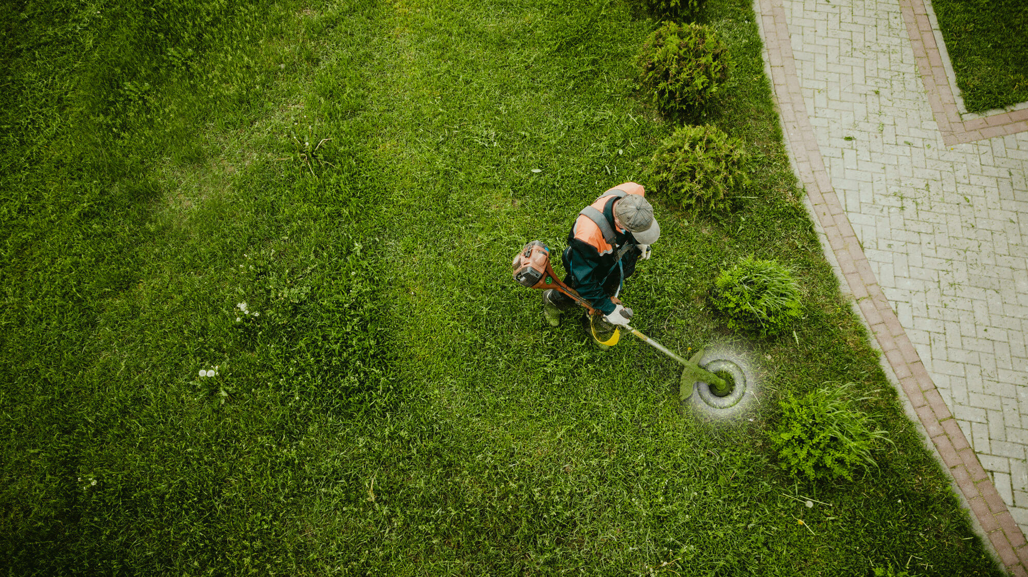 Lawncare worker view from top